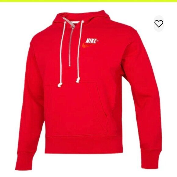 Nike Mens SZ M Embroidered Logo Half Zip Hooded Fleece Pullover Pocket Red - Picture 1 of 10